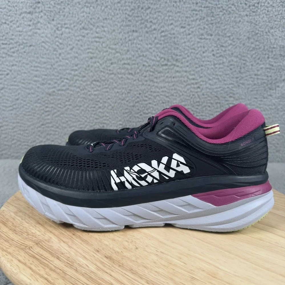 Hoka One One Bondi 7 Womens Size 10.5‎ Festival Fuchsia Lace Up Running Shoes